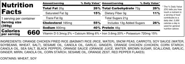 Orange Chicken - Nutrition Label
