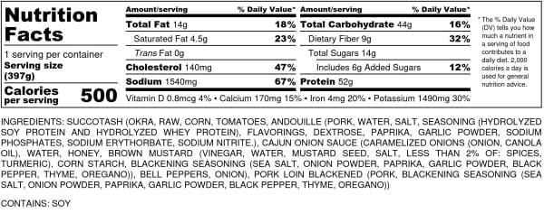 Blackened Pork Loin - Nutrition Label