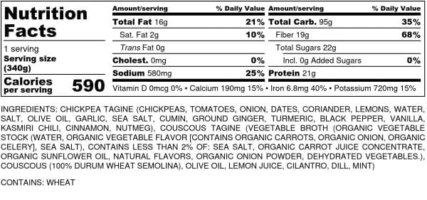 Chickpea Tagine - Nutrition Label