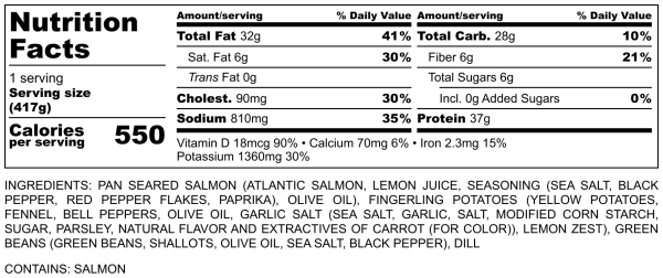 Pan Seared Salmon - Nutrition Label