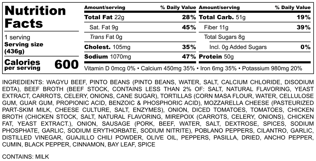 Frozen Meal Barria Taco Stack Nutrition Information